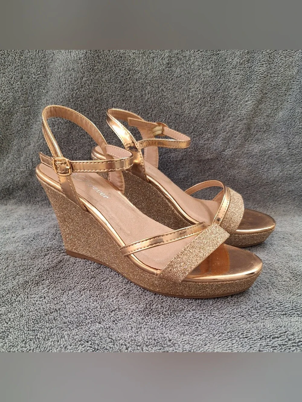 Forever FQ22 Glitter Strappy Wrapped Wedge Heel Platform Sandals